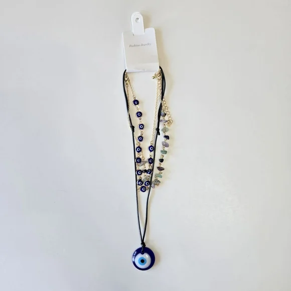 3Pcs Boho Blue Lucky Evil Eye Pendant Choker Necklace for Women Irregular Bead - Picture 7 of 7